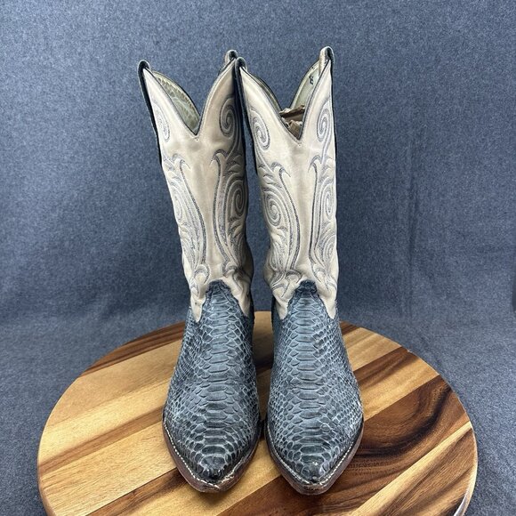 Tony Lama Boots 1466 Sz 10M Gray/Blue and Tan Snake Skin Embroidered - Picture 3 of 11